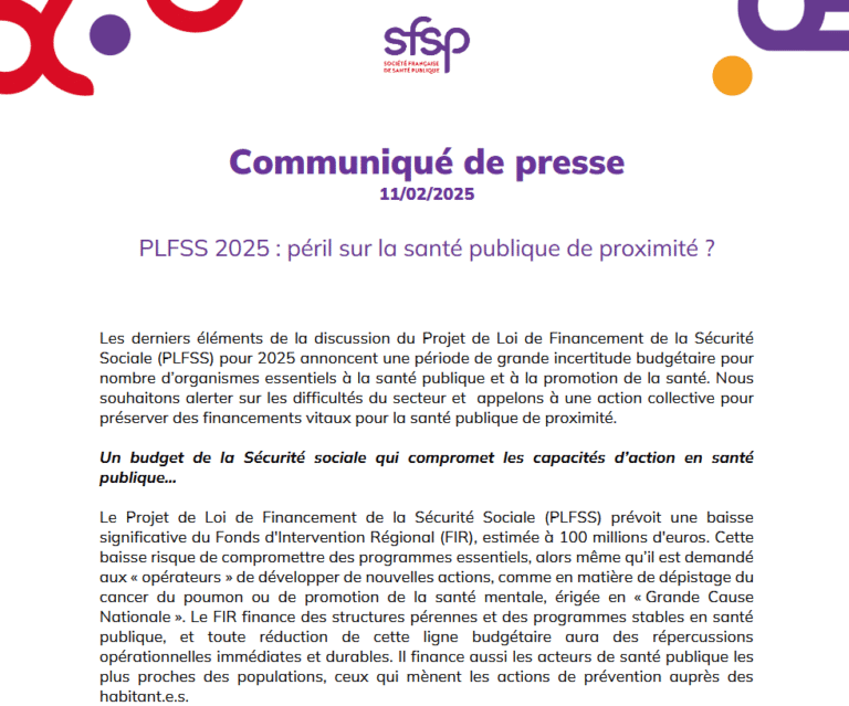 Lire la suite à propos de l’article Alerte de la Santé Française de Santé Publique – PLFSS 2025 : péril sur la santé publique de proximité ?