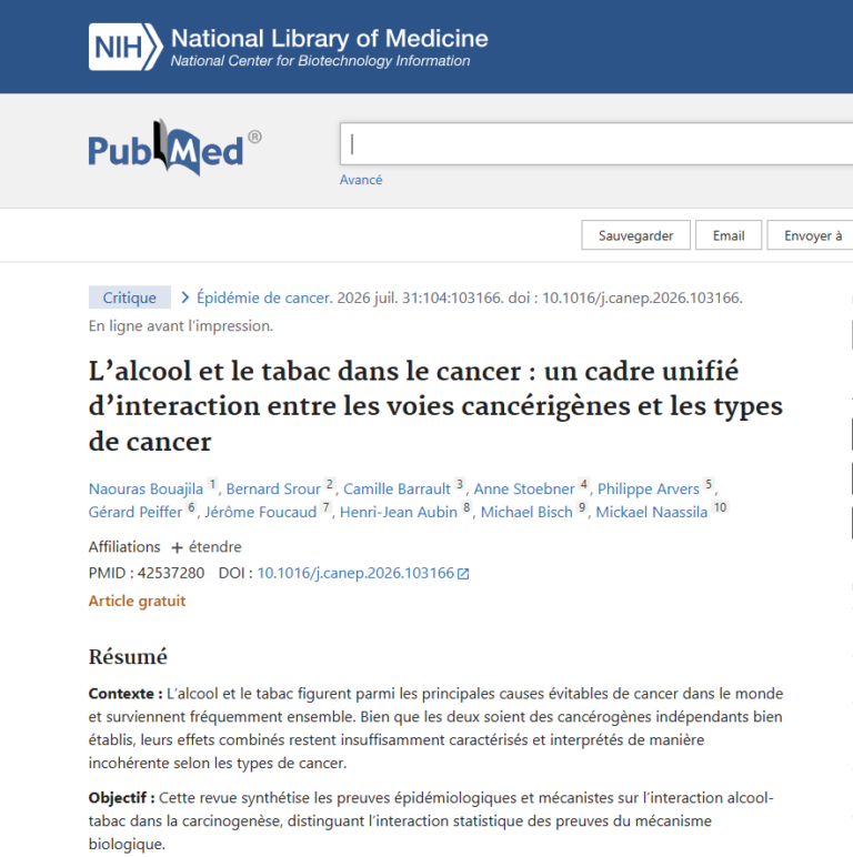 Lire la suite à propos de l’article Alcool, tabac et cancers : une publication portée par la SF2A propose un nouveau cadre pour comprendre leurs interactions