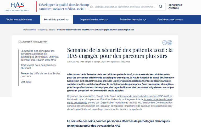Lire la suite à propos de l’article Dernière publication de la HAS …engagée pour des parcours plus sûrs