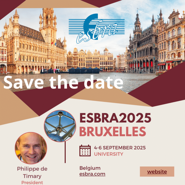 Lire la suite à propos de l’article SAVE THE DATE ! 20th ESBRA Conference Bruxelles 4-6th September 2025