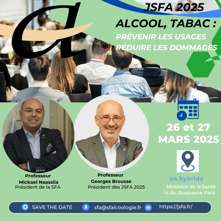 Lire la suite à propos de l’article Bienvenue aux prochaines JSFA2025 les 26 et 27 mars sur le thème du co-usage Alcool et Tabac